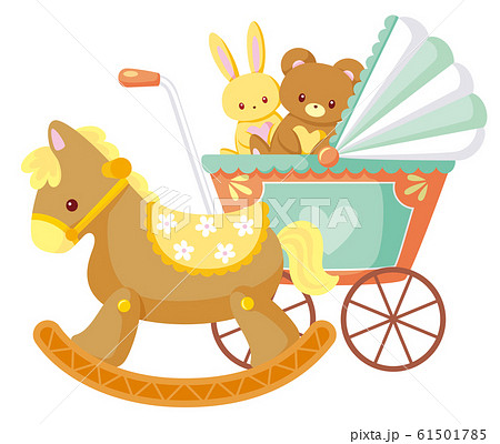 木馬 ベビーカーセット Baby のイラスト素材