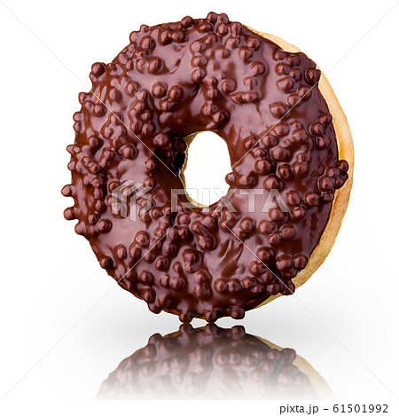 Chocolate donut isolated on a black background with reflection 61501992