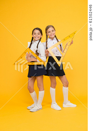 School students study geometry. Pupil school girls 61502446