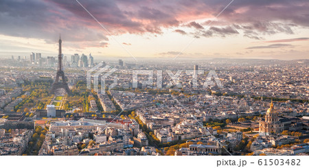 Panorama of Paris with Eiffel Tower against sunset in France Panorama of Paris with Eiffel Tower against sunset in France 61503482