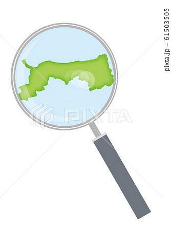 虫眼鏡と都道府県別の日本地図のイラスト 鳥取県 47都道府県別データ グラフィック素材のイラスト素材