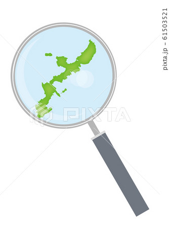 虫眼鏡と都道府県別の日本地図のイラスト 沖縄県 47都道府県別データ グラフィック素材のイラスト素材