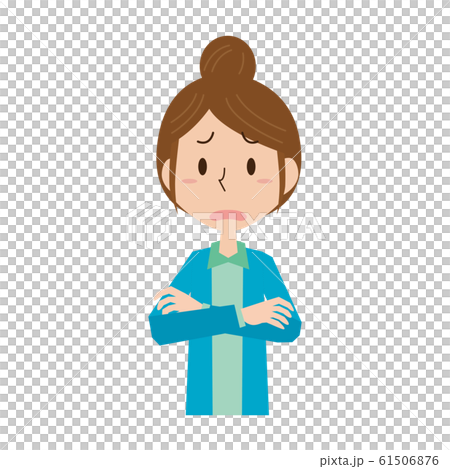 上半身 腕組み 女性 主婦 おかあさん 表情 ポーズのイラスト素材
