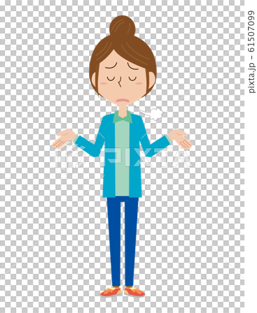 Female housewife, whole body, sigh, facial expression, pose, giving up Female housewife, whole body, sigh, facial expression, pose, giving up 61507099