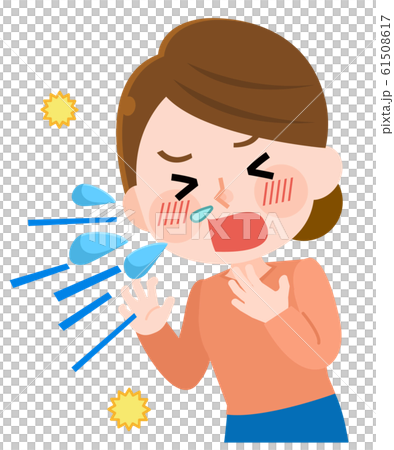 Hay fever symptoms sneezing woman illustration 61508617