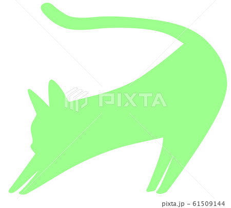 伸びをするネコ シルエット 淡い緑色 のイラスト素材