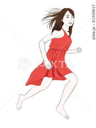 スカート姿で髪をなびかせて走る女性のイラスト素材