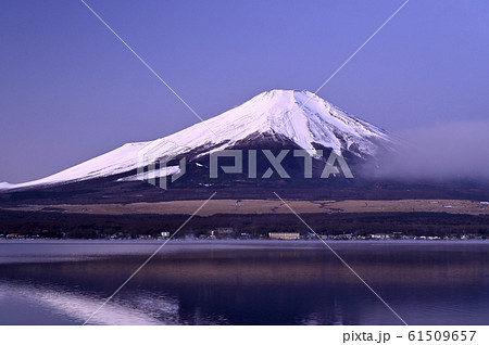 1月、夜明け前の富士山 (撮影地：山中湖、長池親水公園付近) 61509657