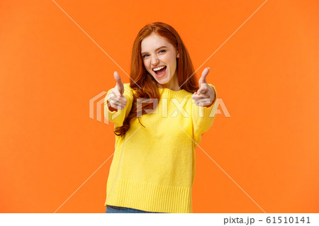 Excited, carefree cool modern hipster girl with red hair showing thumbs-up in approval, rooting for friend saying yeah, yes gesture, feeling upbeat and delighted, recommend product, fully-satisfied Excited, carefree cool modern hipster girl with red hair showing thumbs-up in approval, rooting for friend saying yeah, yes gesture, feeling upbeat and delighted, recommend product, fully-satisfied 61510141