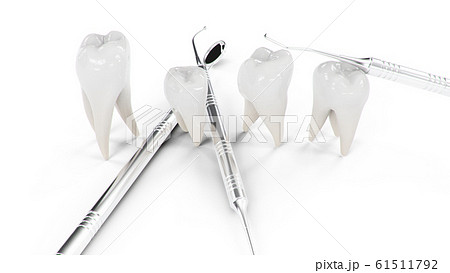 Healthy teeth Isolated on a white background. Teeth with dental tools. Concept of toothbrushing, care and protection against caries. Oral care. Teeth whitening. 3d illustration Healthy teeth Isolated on a white background. Teeth with dental tools. Concept of toothbrushing, care and protection against caries. Oral care. Teeth whitening. 3d illustration 61511792
