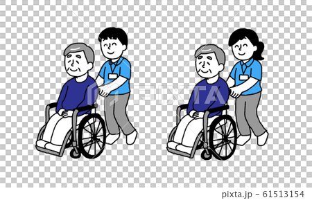 Senior man sitting in wheelchair and care worker gender set (simple) Senior man sitting in wheelchair and care worker gender set (simple) 61513154