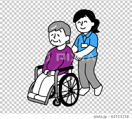 Senior Woman And Caregiver Woman In Wheelchair - Stock Illustration 