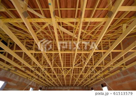 Residential construction home framing view on new house wooden under construction Residential construction home framing view on new house wooden under construction 61513579