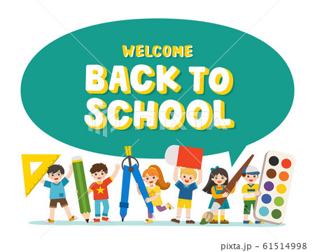 Welcome Back to School. Happy Children with elements of school.  Educational elements children.  61514998