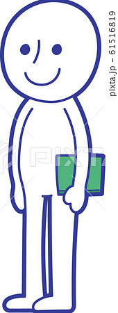 イラスト 白い棒人間 本を持つのイラスト素材