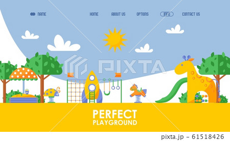 Children playground website, vector illustration. Landing page template for startup project perfect playground, background in flat style. Fun attractions for kids Children playground website, vector illustration. Landing page template for startup project perfect playground, background in flat style. Fun attractions for kids 61518426