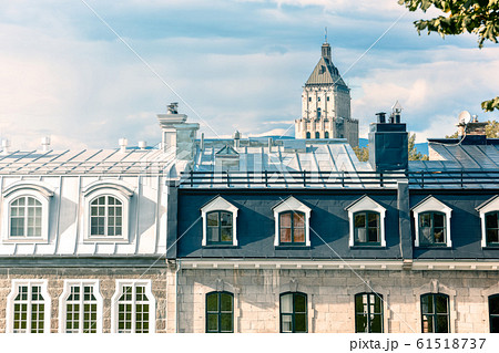 Attic windows of buildings in Quebec, Canada, on a 61518737