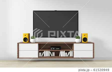 TV on Cabinet Wooden design in modern empty room TV on Cabinet Wooden design in modern empty room 61520949