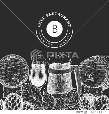 Beer Glass Mug And Hop Design Template Hand Drawnのイラスト素材