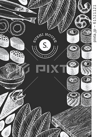 Japanese Cuisine Design Template Sushi Hand Drawnのイラスト素材