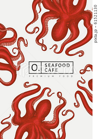 Octopus design template. Hand drawn vector seafood 61521130