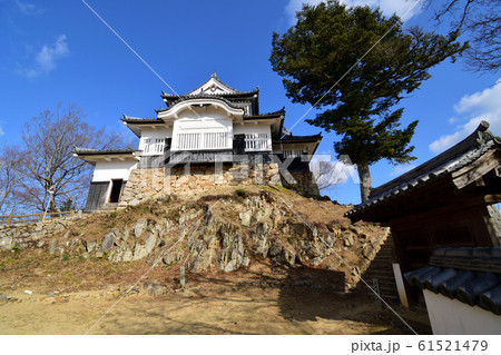 青空の下　冬枯れの備中松山城　 61521479