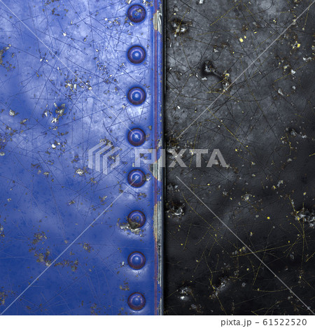 Painted blue metal with rivets on black metal background. 3d 61522520