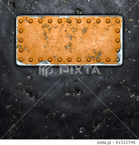 Rusty metal strip with rivets on the center against on black metal background 3d 61522546