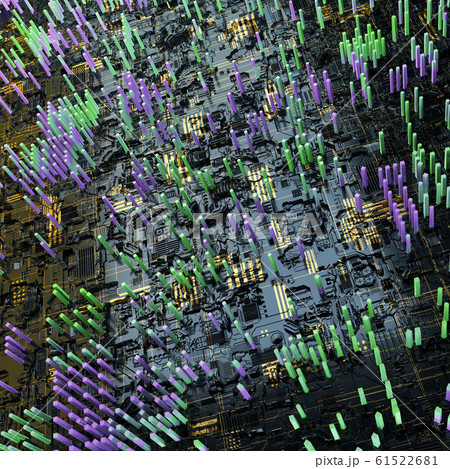 Circuit board futuristic server code processing. Multicolor technology background. 3d rendering 61522681