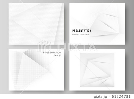 Vector layout of the presentation slides design templates, multipurpose template for presentation brochure, brochure cover. Halftone dotted background with gray dots, abstract gradient background 61524781