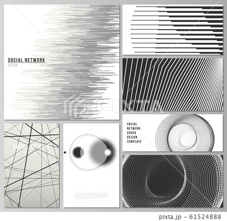 The vector illustration of the editable layouts of modern social network mockups in popular formats. Geometric abstract background, futuristic science and technology concept for minimalistic design. 61524888