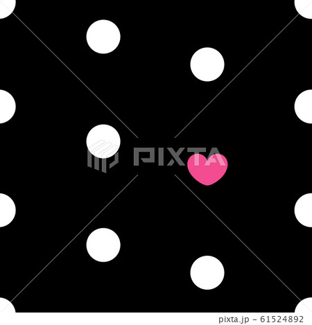 ドットのシームレスパターン　ブラック&ホワイト　ピンクハート 61524892