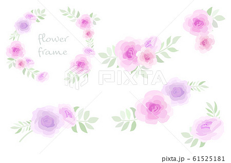 紫とピンクの花 装飾セットのイラスト素材