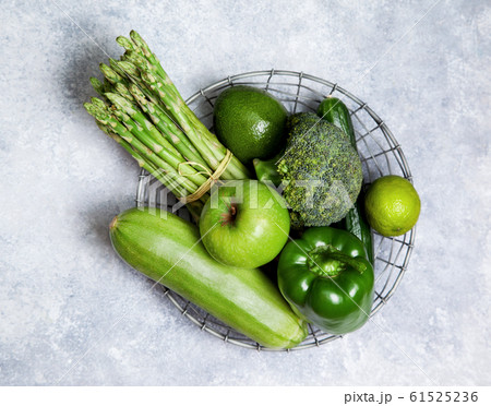 fresh green vegetables and fruits 61525236