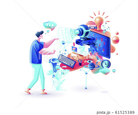 Man remote communication online video web chat training distance learning internet Webcam conference interview presentation freelancer at computer 61525389