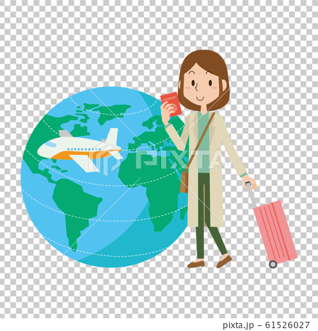 女性 海外旅行 飛行機 一人旅のイラスト素材