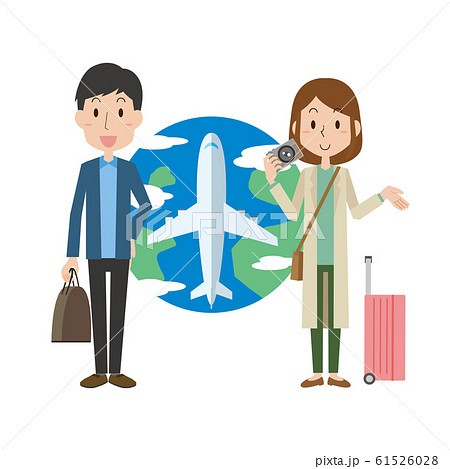 旅行 夫婦 カップル 飛行機 海外旅行 国内旅行のイラスト素材