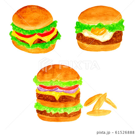 ハンバーガーセット 水彩画 のイラスト素材