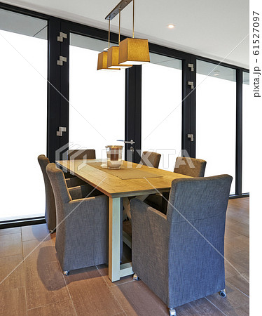 Elegant and luxury dining table with great windows 61527097