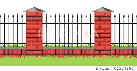 Illustration of bricks fence with forging. 61528860