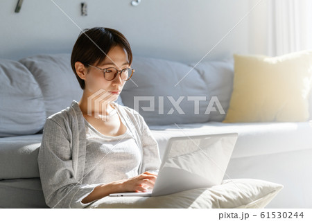 主婦　女性　パソコン　ネットショッピング　ネットワーク 61530244