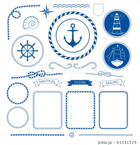 Nautical sea frame collection, marine rope, boat, lighthouse, anchot Nautical sea frame collection, marine rope, boat, lighthouse, anchot 61531529