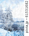 Winter landscape with a lake and a tree in frost. 61531682