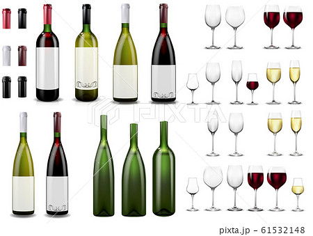 Red and white wine bottles and glasses. Realistic mockup Red and white wine bottles and glasses. Realistic mockup 61532148