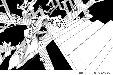lost and confused people running upwards and downwards a labyrinth of stairs lost and confused people running upwards and downwards a labyrinth of stairs 61532535