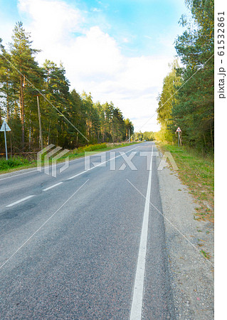Road passes through forest. Sunny clear weather. 61532861