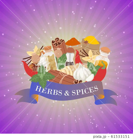 Spices and herbs for cooking and baking, winter home flavor ingredient for food condiments cartoon vector illustration. Spices and herbs for cooking and baking, winter home flavor ingredient for food condiments cartoon vector illustration. 61533151