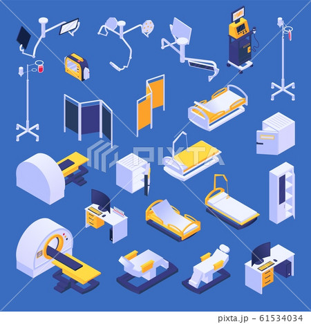 Medical equipment, hospital or clinic healthcare vector illustration isometric set. Medical equipment, hospital or clinic healthcare vector illustration isometric set. 61534034