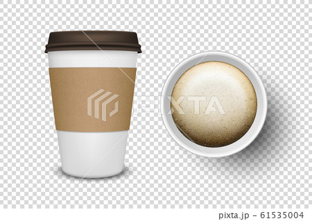 Vector 3d Realistic Disposable Opened Paper, Plastic Coffee Cup for Drinks Icon Set Closeup Isolated on Transparent Background. Design Template, Mockup. Top and Front View 61535004