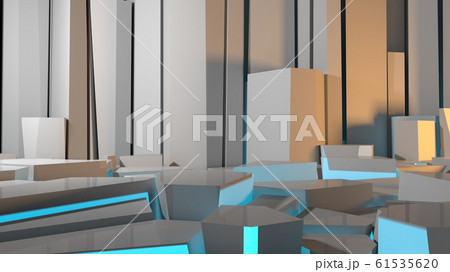 Abstract concrete interior or exterior with chaotic polygonal relief pattern on the wall and floor looks like an ice. 3d illustrationd Abstract concrete interior or exterior with chaotic polygonal relief pattern on the wall and floor looks like an ice. 3d illustrationd 61535620